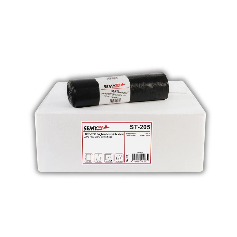 SEMYtop LDPE-Reg. Zugband-Kehrichtsäcke, schwarz, Typ 60extra, 35 l, 570x600 mm