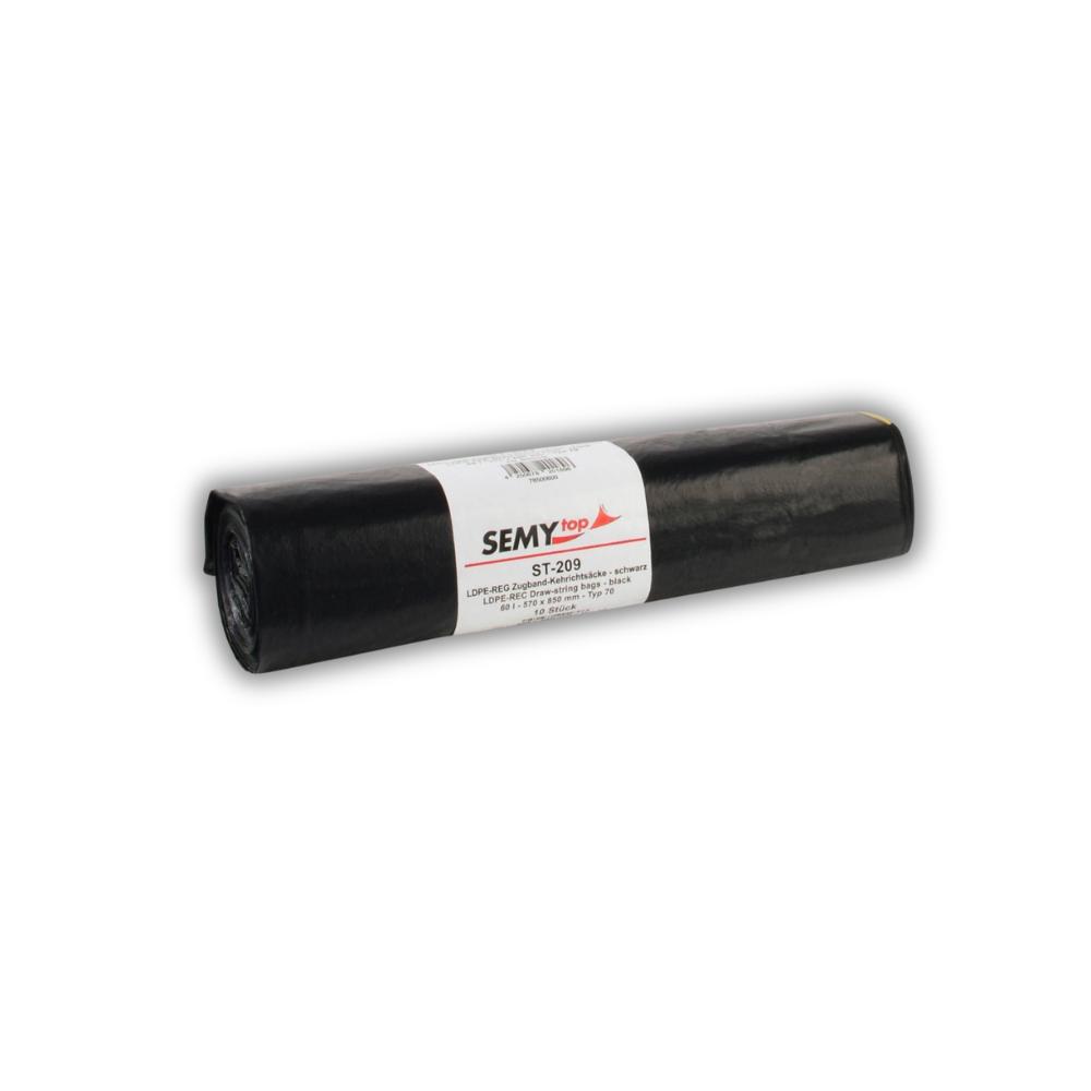 SEMYtop LDPE-Reg. Zugband-Kehrichtsäcke, schwarz, Typ 70, 60 l, 570 x 850 mm