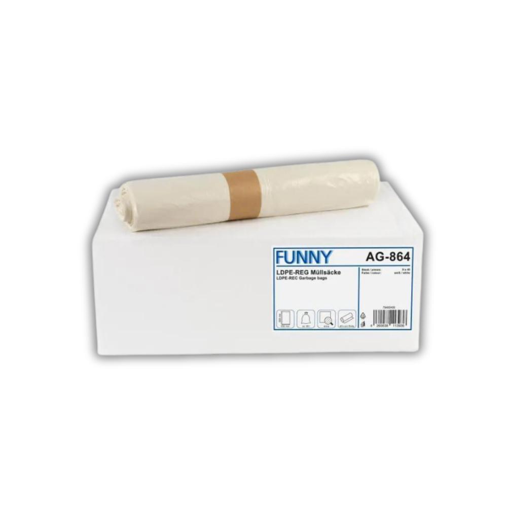 FUNNY LDPE-Regenerat Müllbeutel extra, weiß, 90 l, 630 x 850 mm