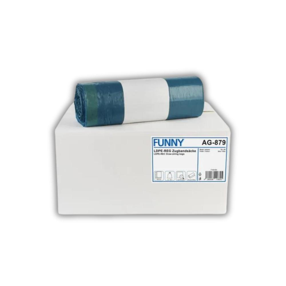 FUNNY LDPE-Regenerat Zugbandsäcke, blau, Typ 60 extra, 120 l, 700 x 1.000 + 50 mm