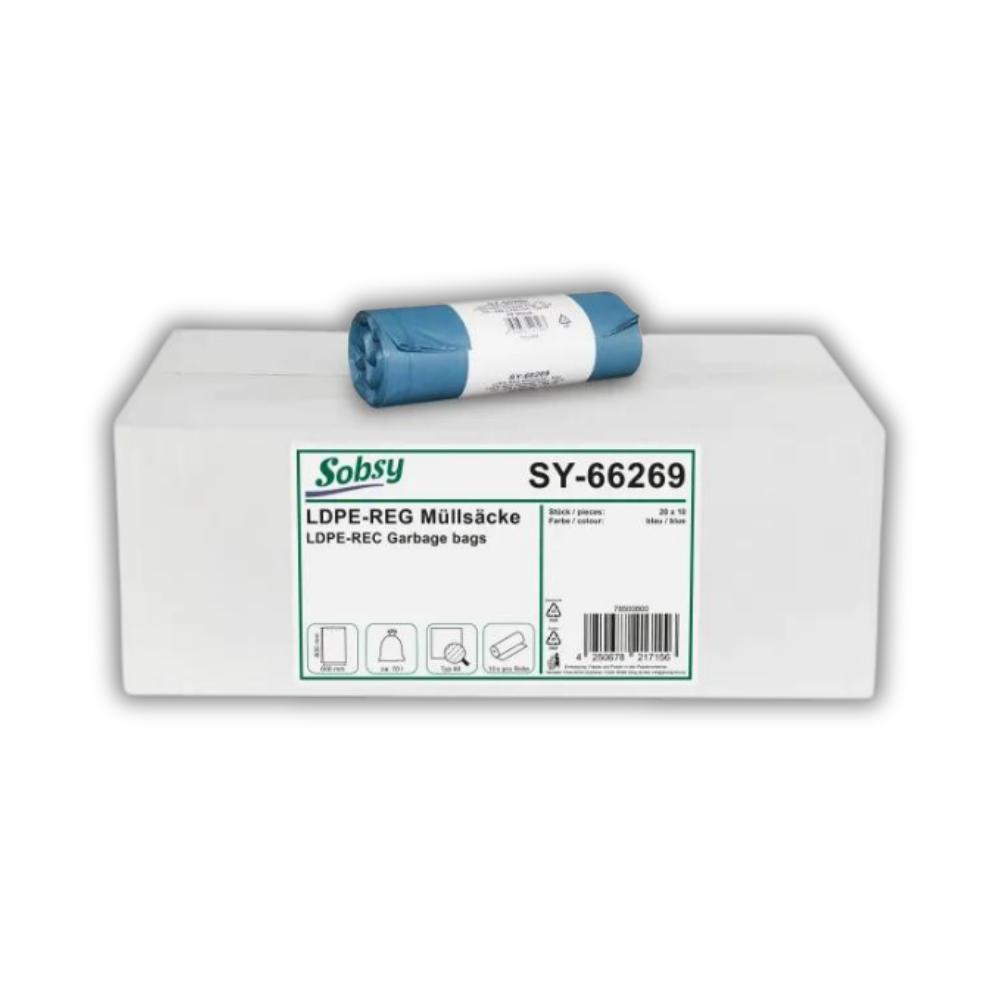 Sobsy LDPE-Regenerat Müllsäcke, blau Typ 60, 70 l, 600 x 800 mm