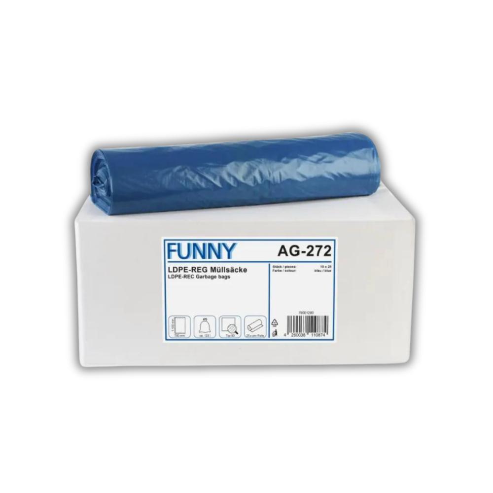 FUNNY LDPE-Regenerat Müllsacke, blau, Typ 80, 120 l, 700 x 1.100 mm