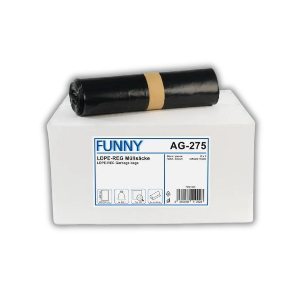 FUNNY LDPE-Regenerat Müllsäcke, schwarz, Typ 100, 240 l, 580+500 x 1.250 mm