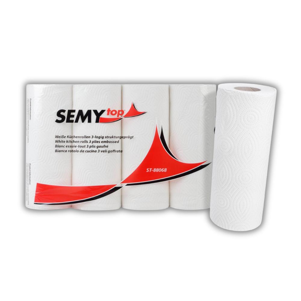 SEMYtop Küchenrolle 3-lagig, 52 Blatt Zellstoff weiß, 12 x 4 Rollen