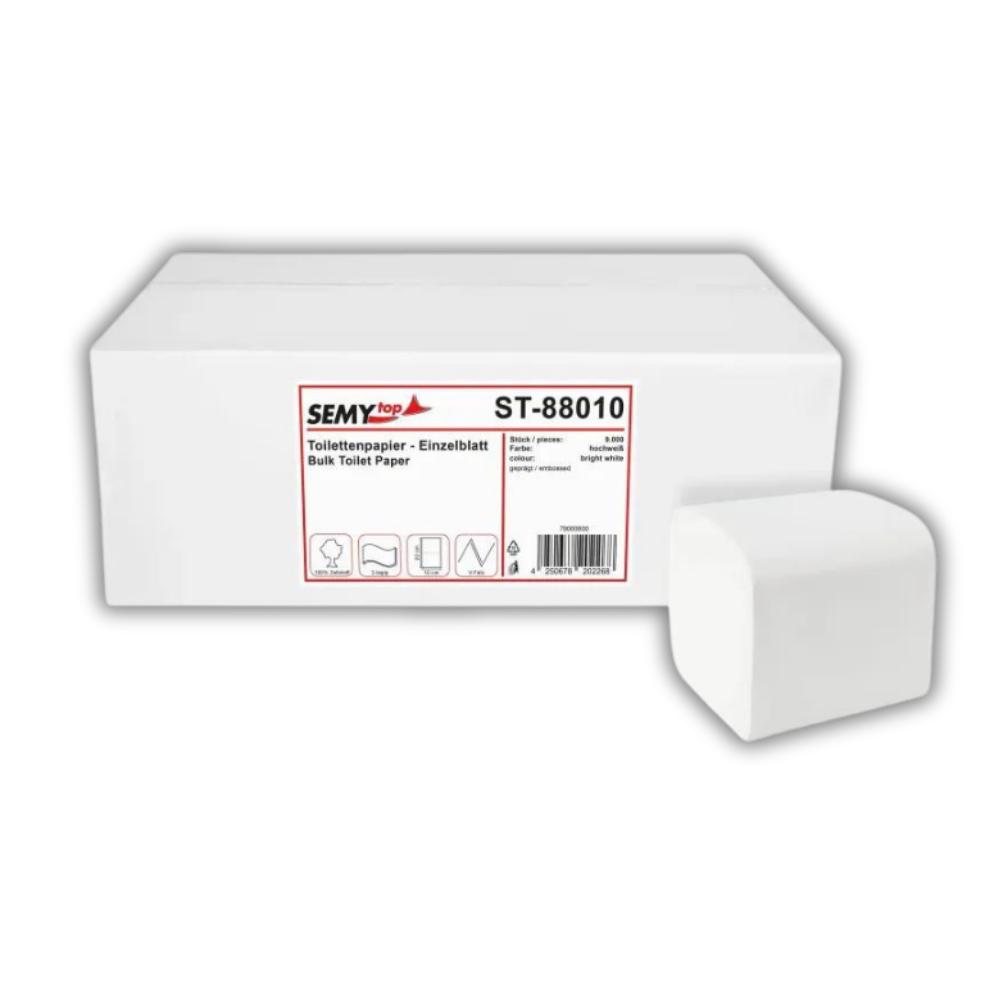 SEMYtop Toilettenpapier Einzelblatt, 10 x 21 cm, 2-lagig Zellstoff weiß, 9.000 Stück