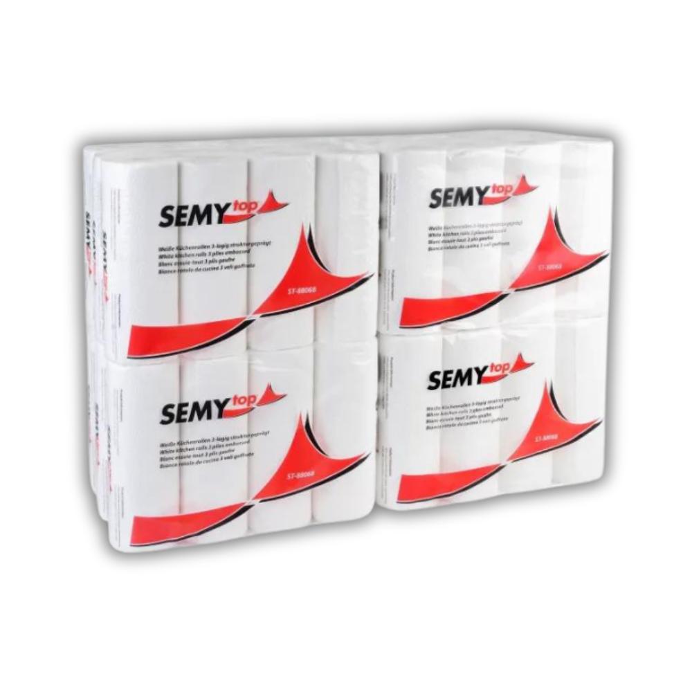 SEMYtop Küchenrolle 3-lagig, 52 Blatt Zellstoff weiß, 12 x 4 Rollen