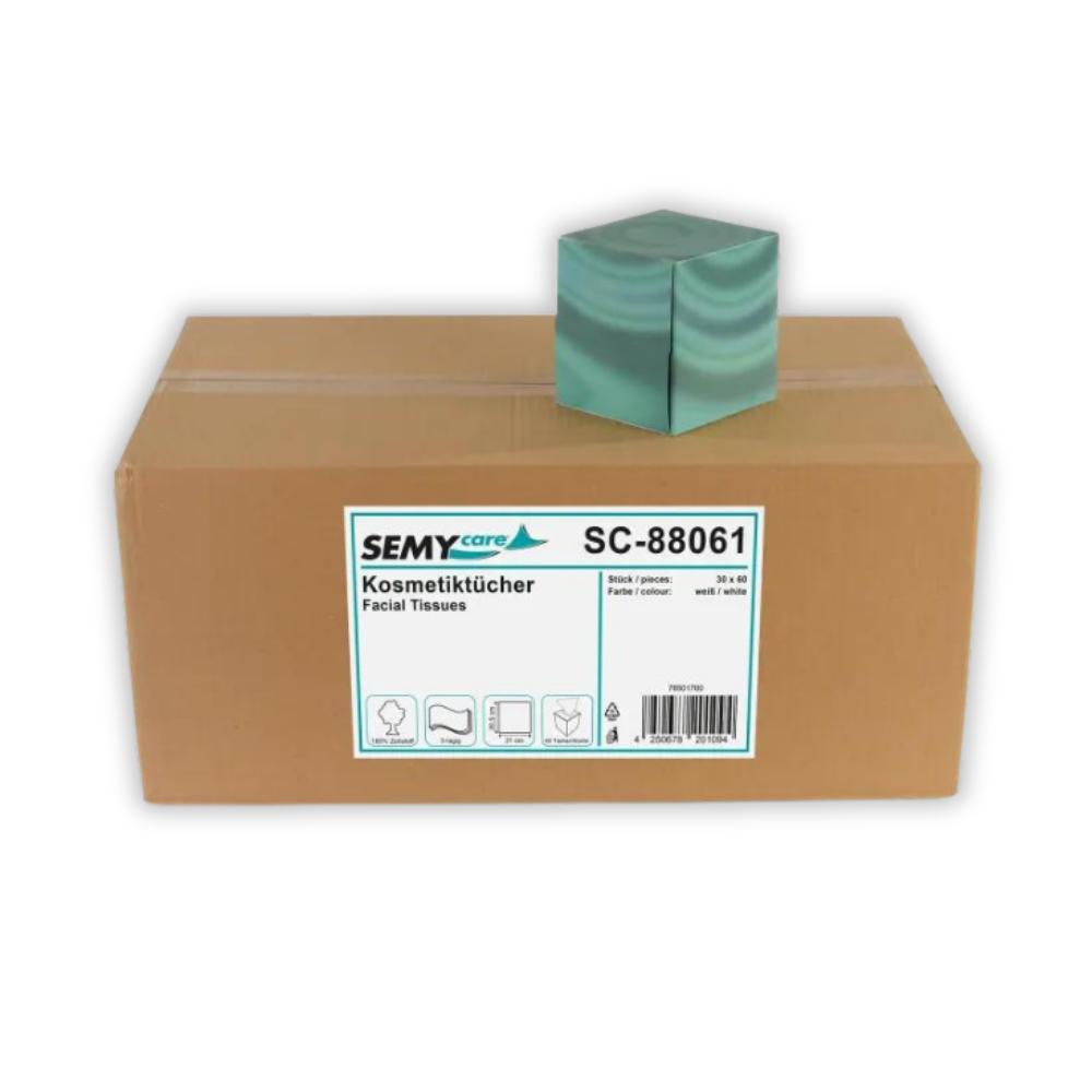 SEMYcare Kosmetikboxen 3-lagig, 100 % Zellstoff 60 Tücher im Würfel
