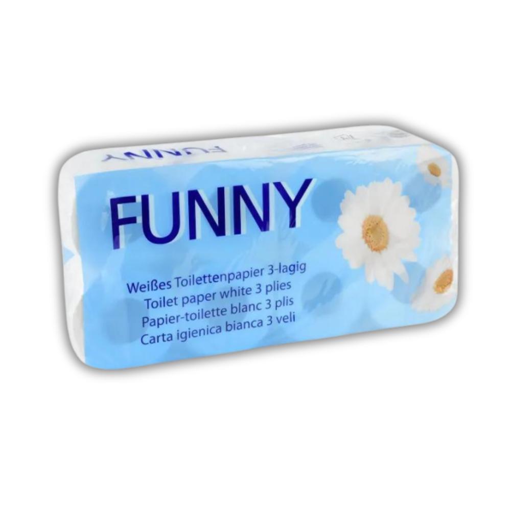 FUNNY Toilettenpapier 3-lagig, 150 Blatt Zellstoff weiß, 12 x 8 Rollen