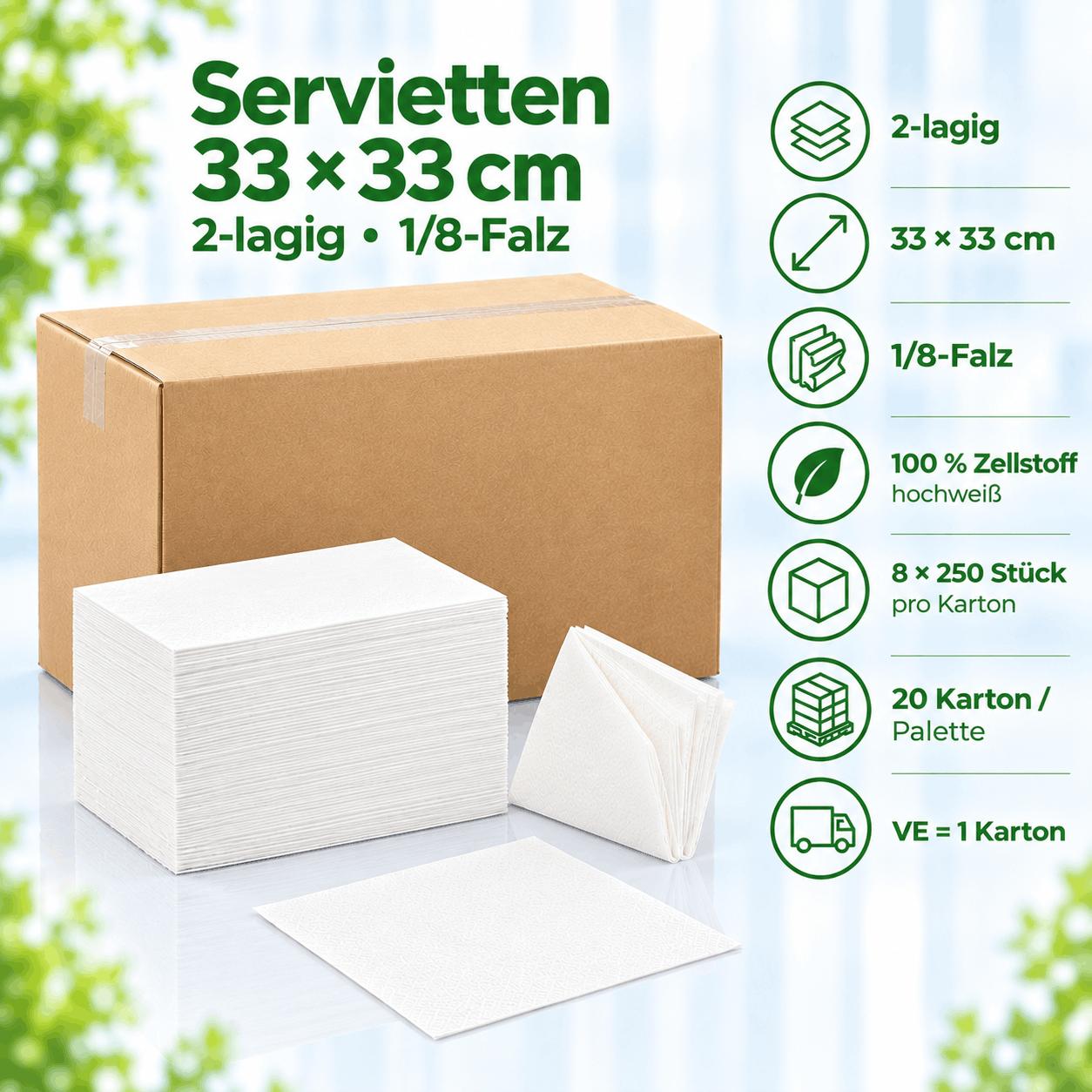 Servietten 33x33cm 2-lagig 1/8 Falz