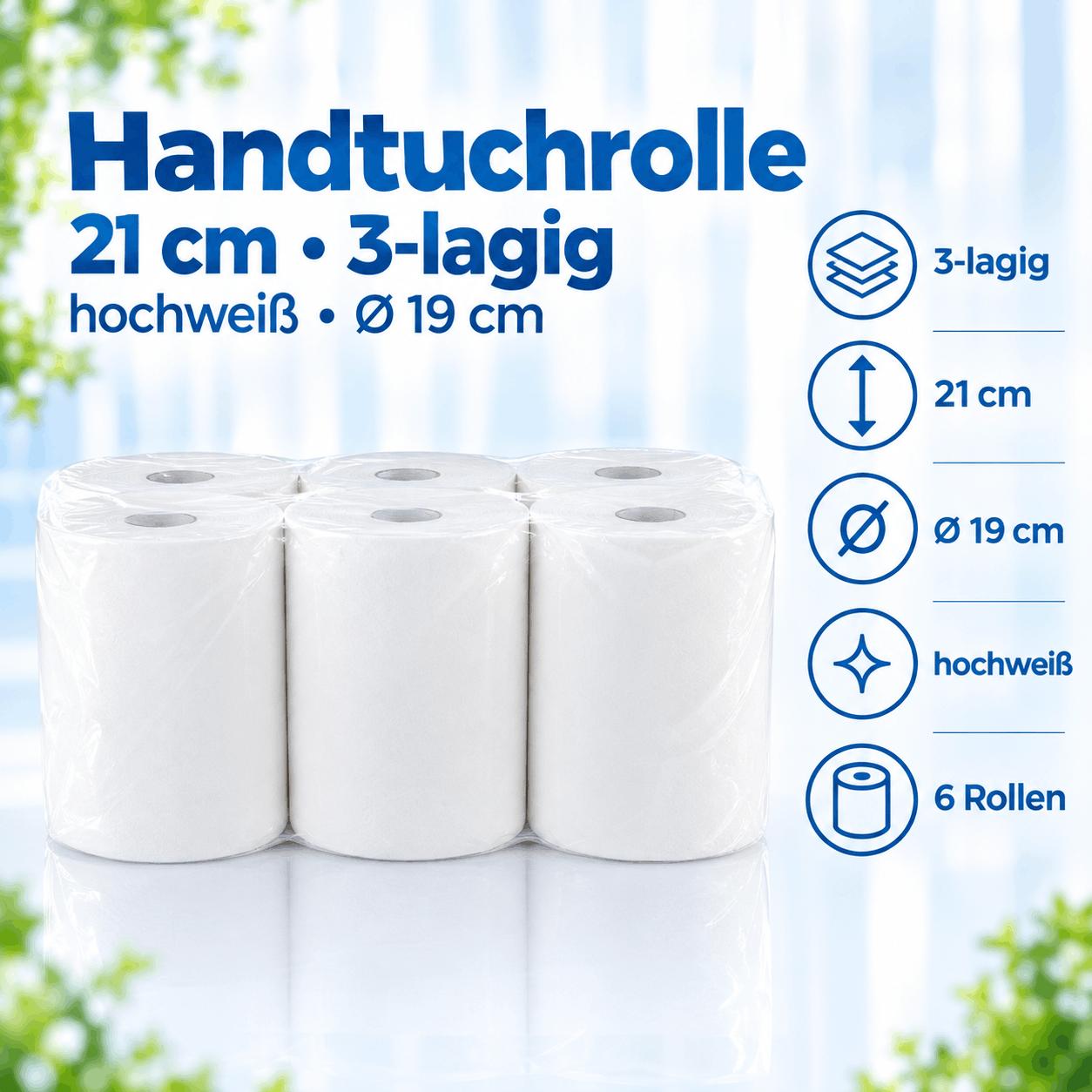 Handtuchrolle 21 cm, 3-lg., hochweiß Ø 19 cm, 6 Rollen