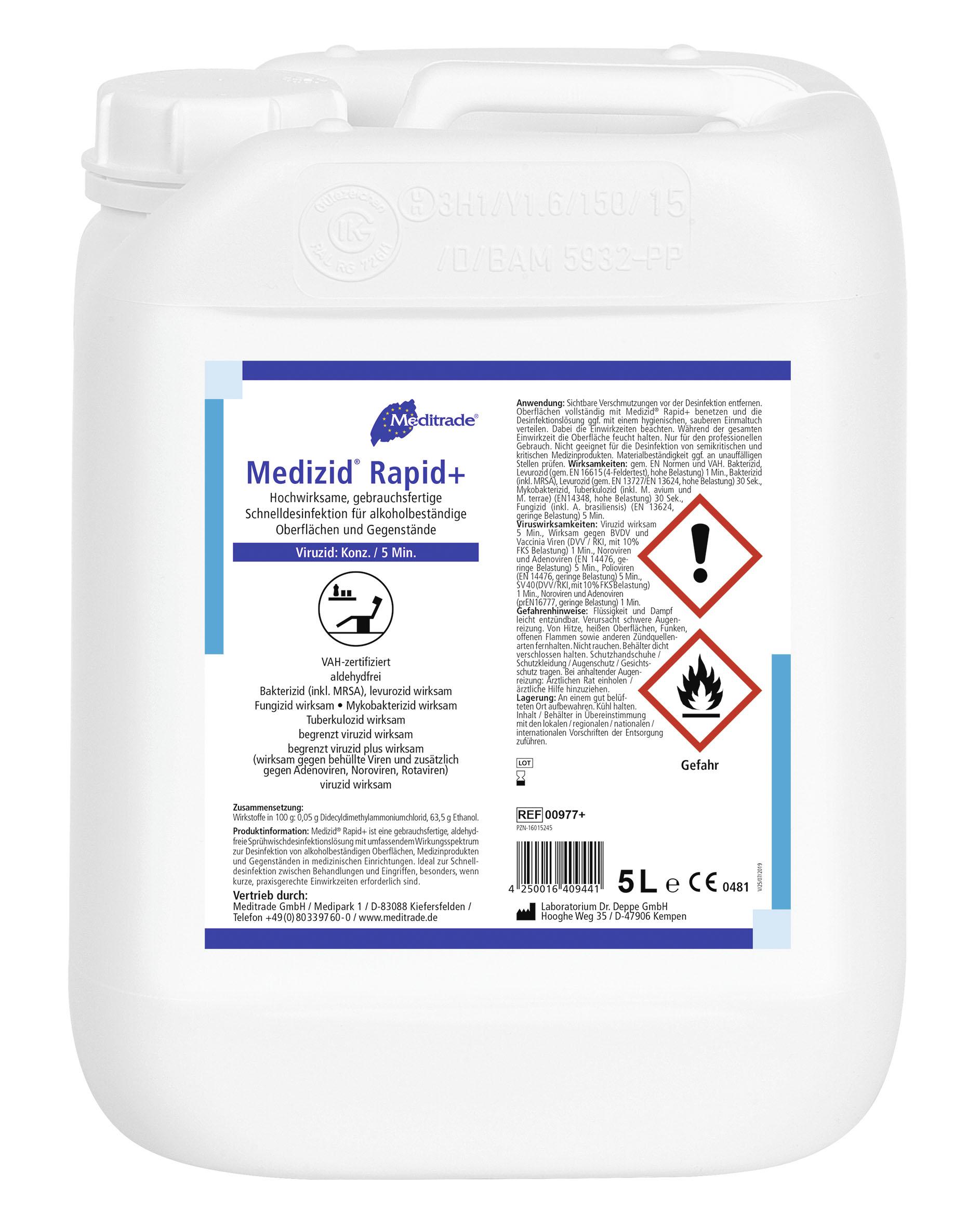 Medizid Rapid+ Aldehydfreie Flächendesinfektion, 5 Liter