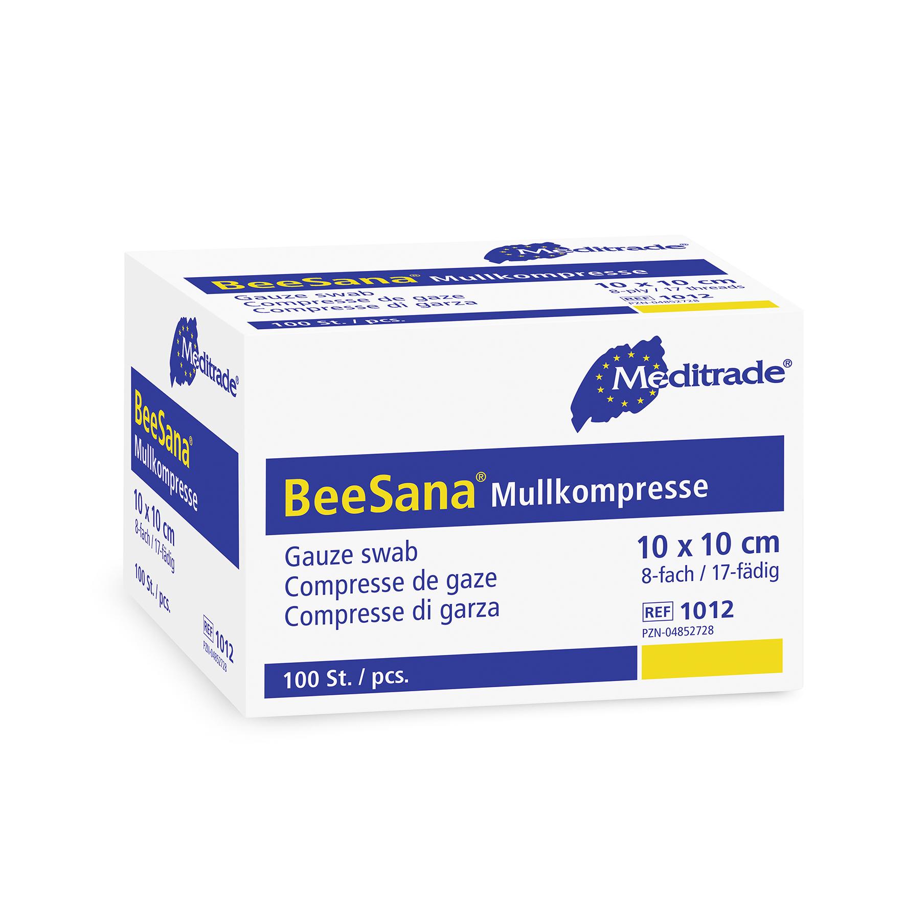 BeeSana® Mullkompresse ohne RöKo, unsteril, 8-fach, 10 x 10 cm, 2000 Stück je Karton