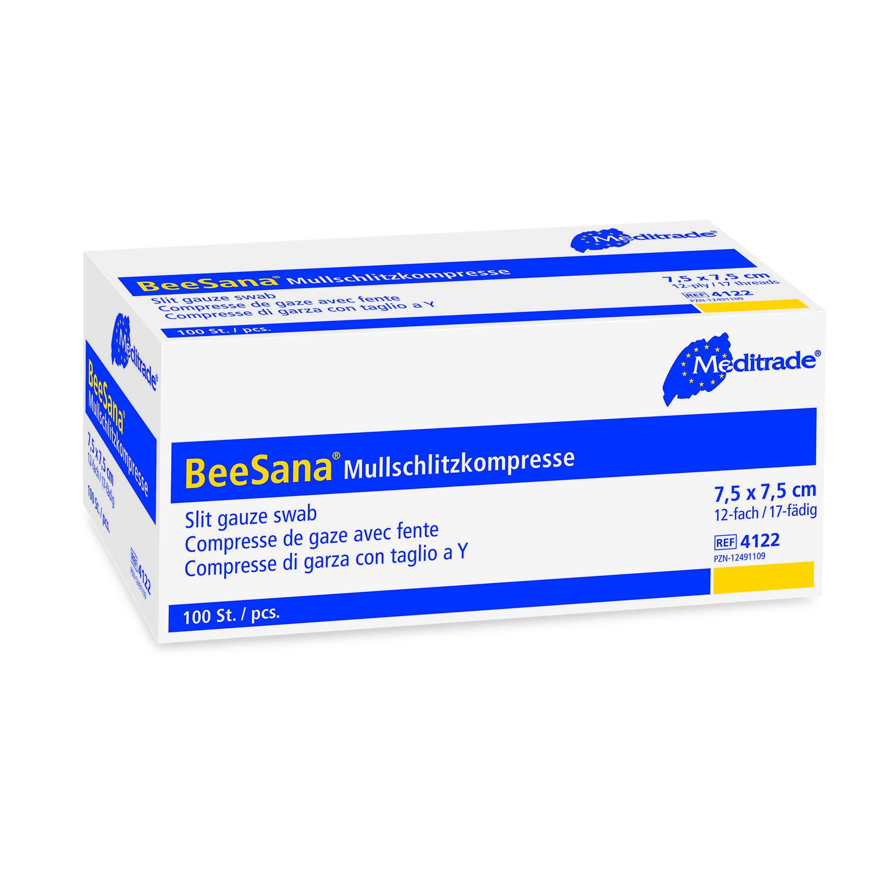 BeeSana® Mullschlitzkompresse unsteril, 12-fach, 10 x 10 cm