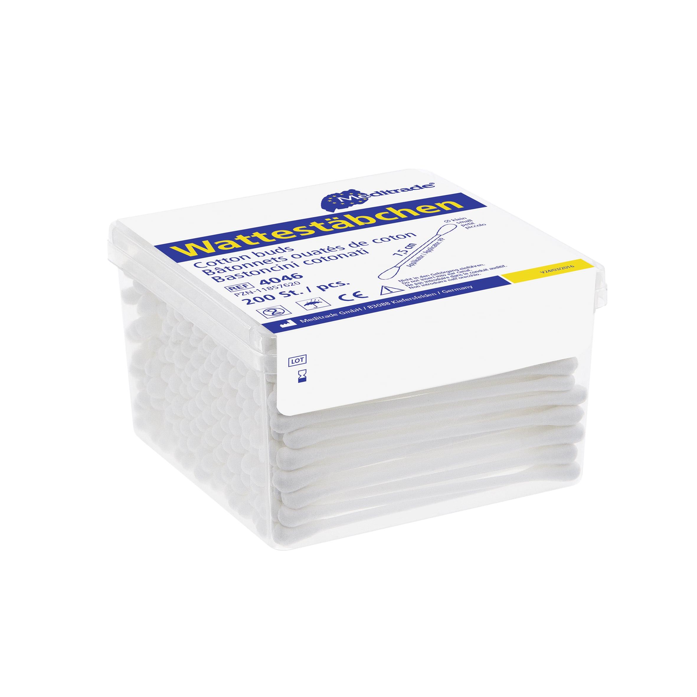 Wattestäbchen unsteril Länge: 7,5 cm, kleiner Kopf beidseitig, Kunststoff, unsteril