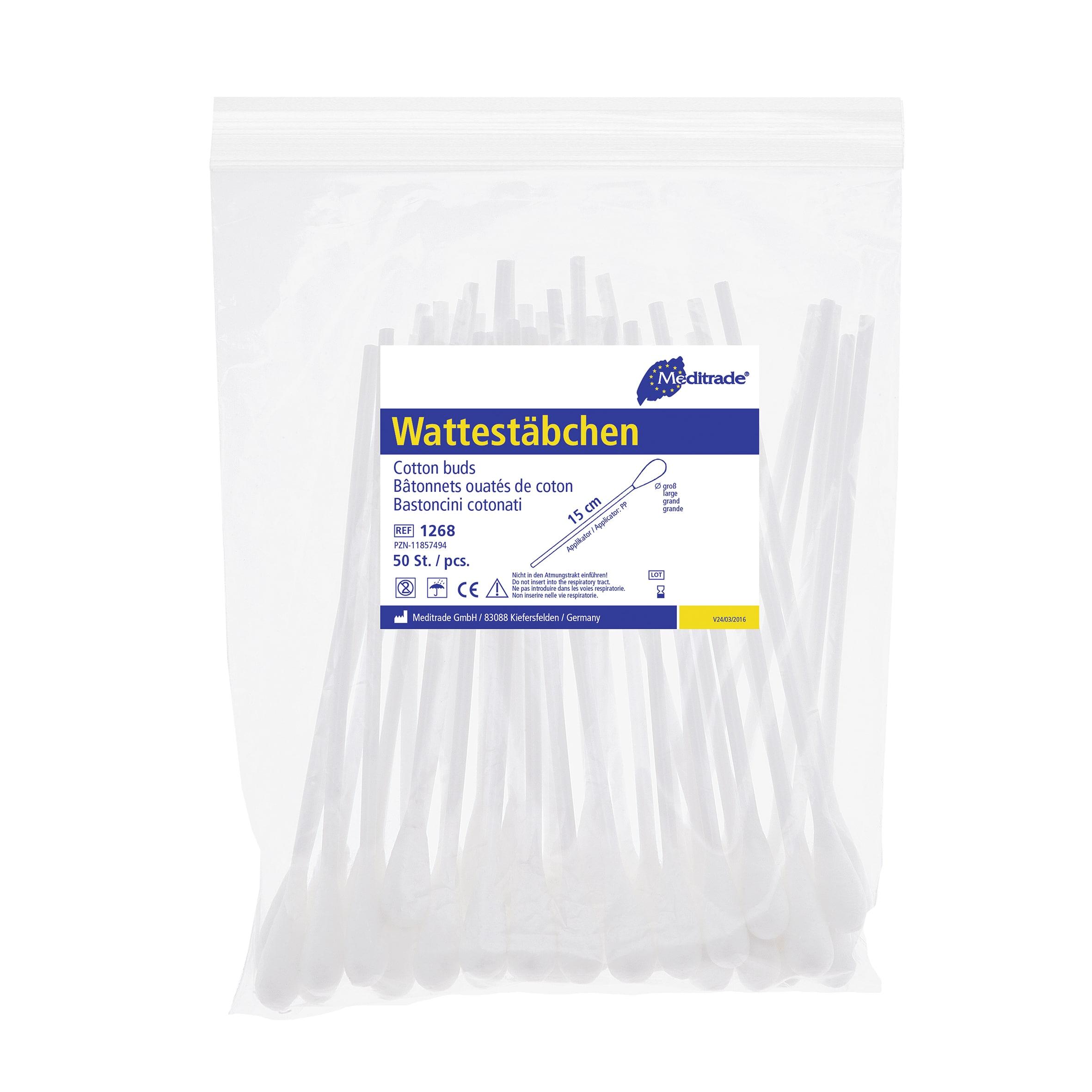 Wattestäbchen unsteril Länge: 15 cm, großer Kopf, Kunststoff, unsteril
