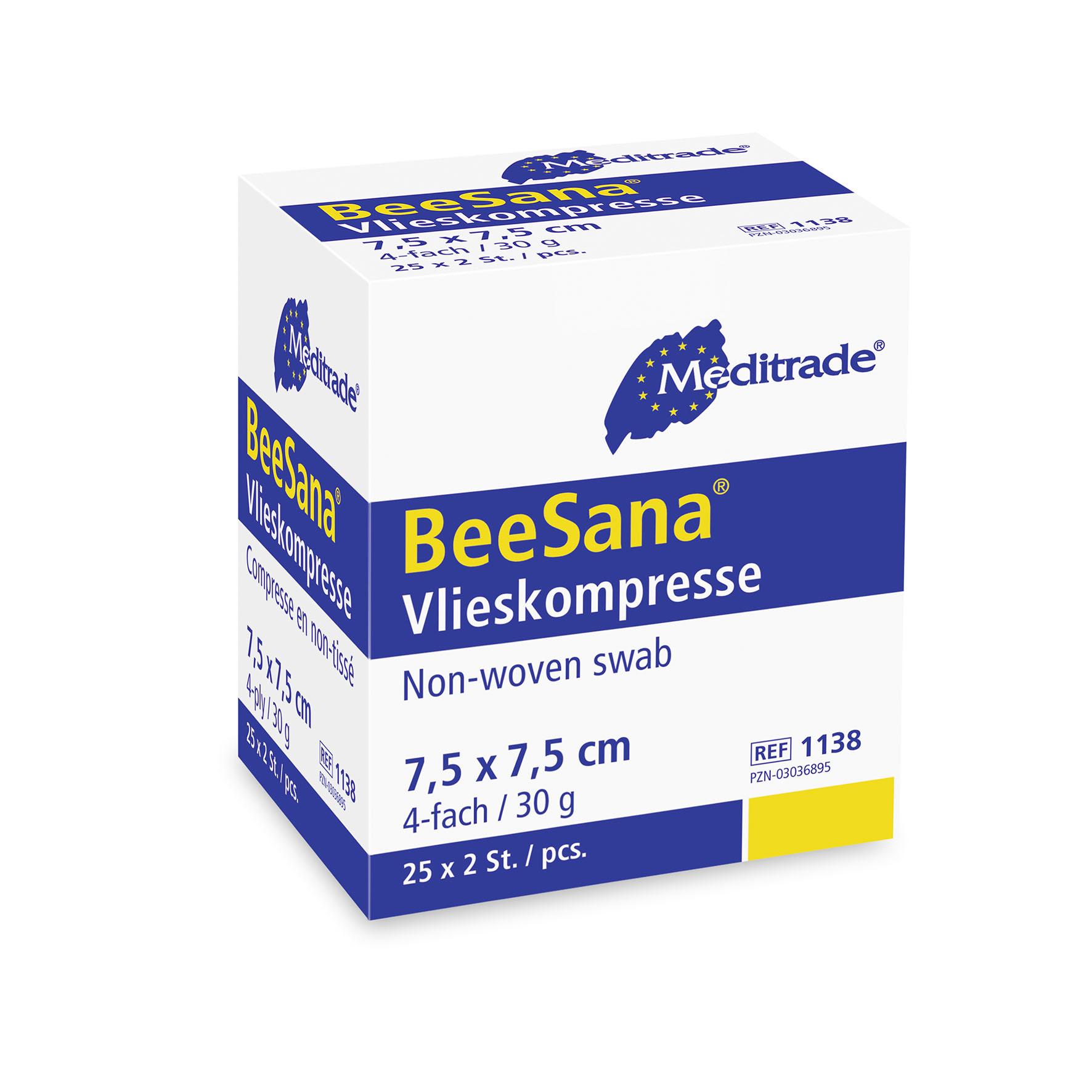 BeeSana® Vlieskompresse steril, 6-fach, 30 g, 5 x 5 cm, (120x5 Stück)