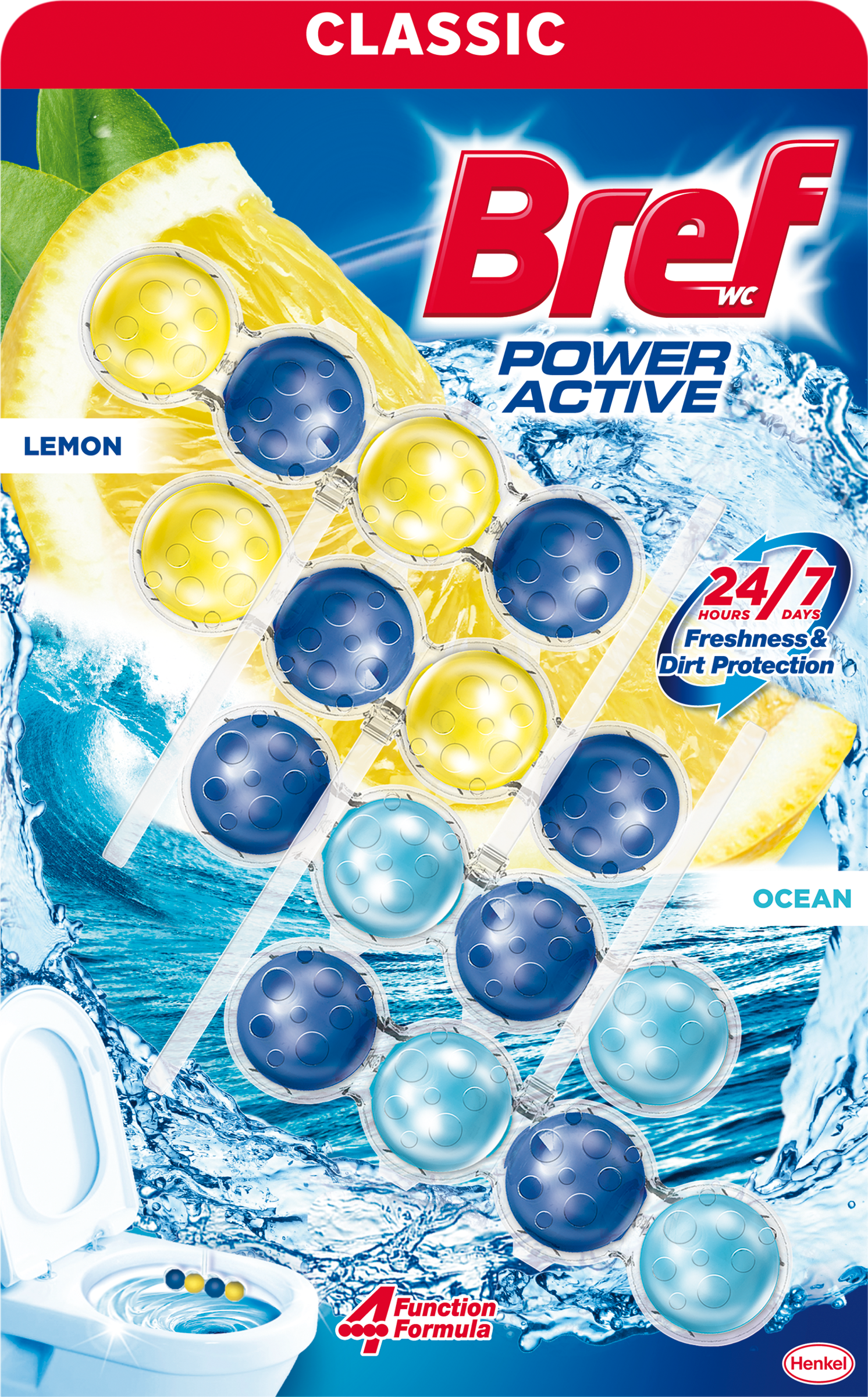 Bref Power Active Lemon Ocean toalett frissítő 4x50g