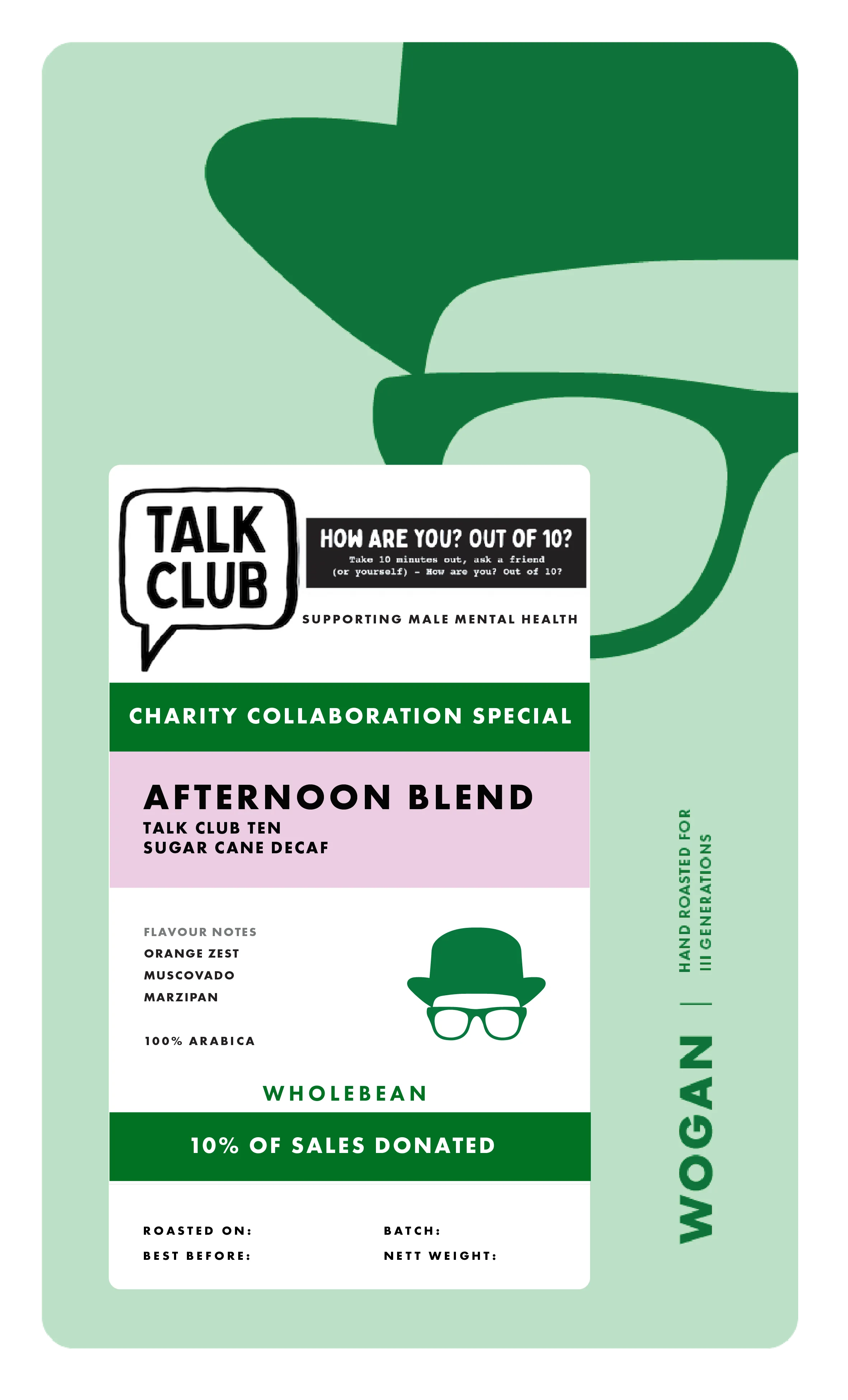Talk Club Ten, Afternoon Blend, Sugar Cane Decaf