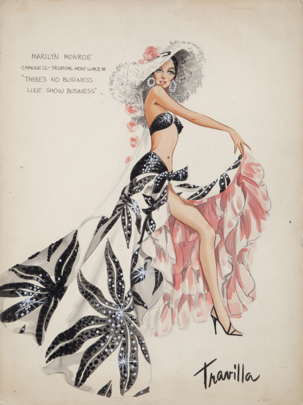 MARILYN MONROE COSTUME DESIGN SKETCH BY WILLIAM TRAVILLA FROM