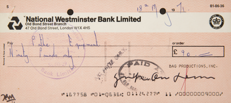 YOKO ONO SIGNED CHECK