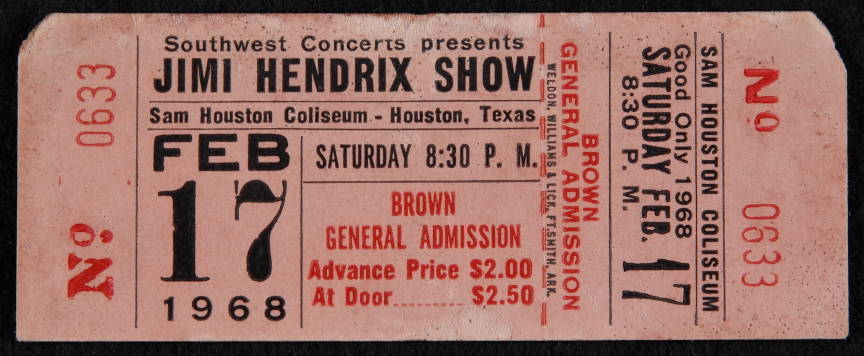 JIMI HENDRIX 1968 CONCERT TICKET