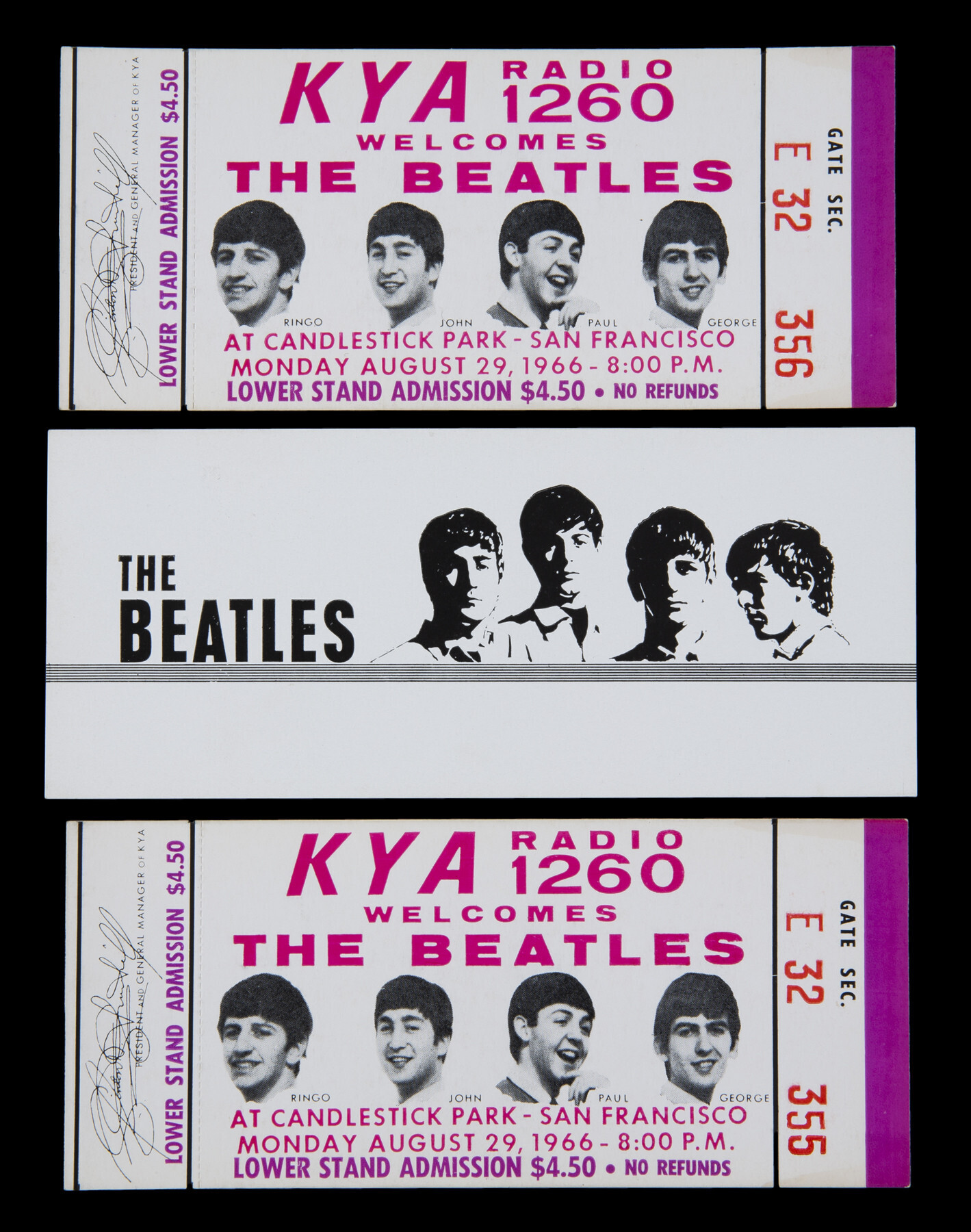 THE BEATLES UNUSED TICKET FROM LAST CONCERT