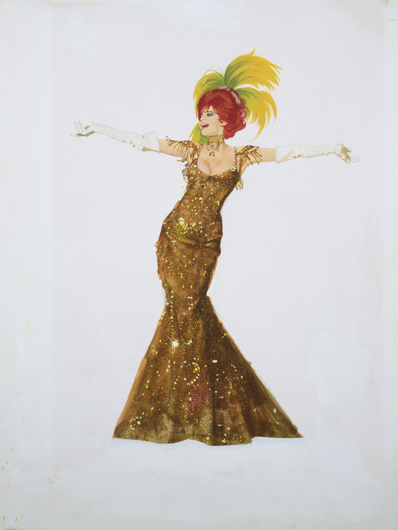 gold dress from hello dolly BARBRA STREISAND HELLO, DOLLY! COSTUME SKETCH Theme:Astrology