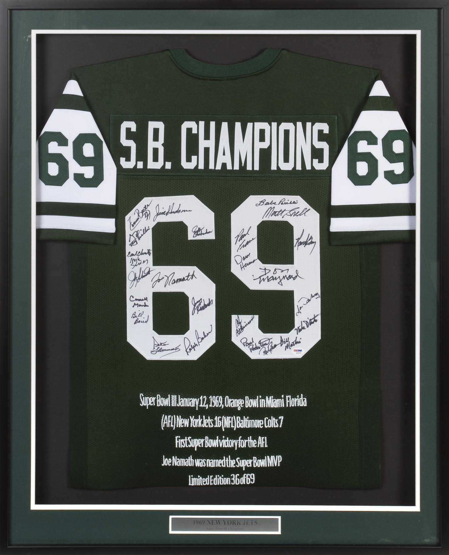 NEW YORK JETS 1969 SUPER BOWL CHAMPIONS SIGNED JERSEY