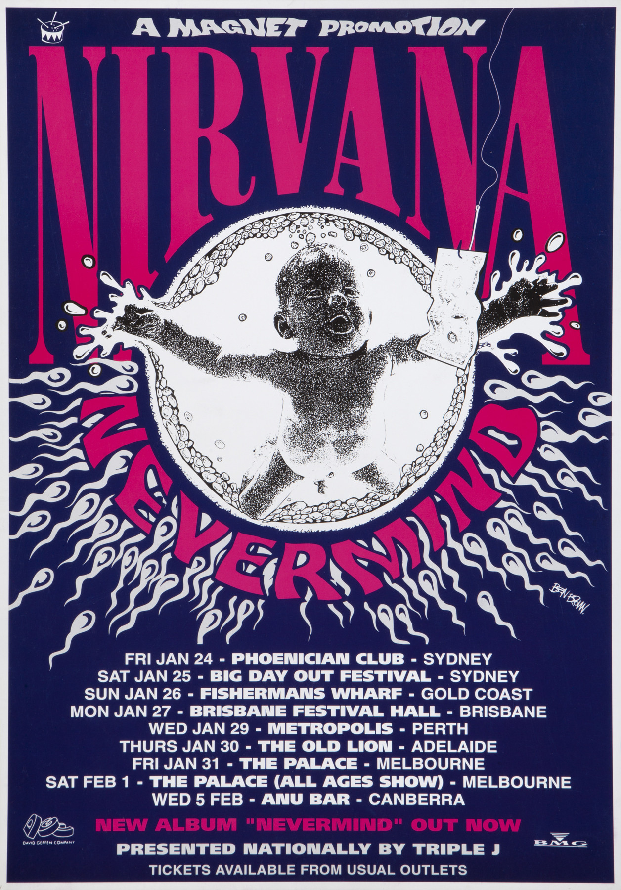 NIRVANA 1992 NEVERMIND AUSTRALIAN TOUR CONCERT POSTER