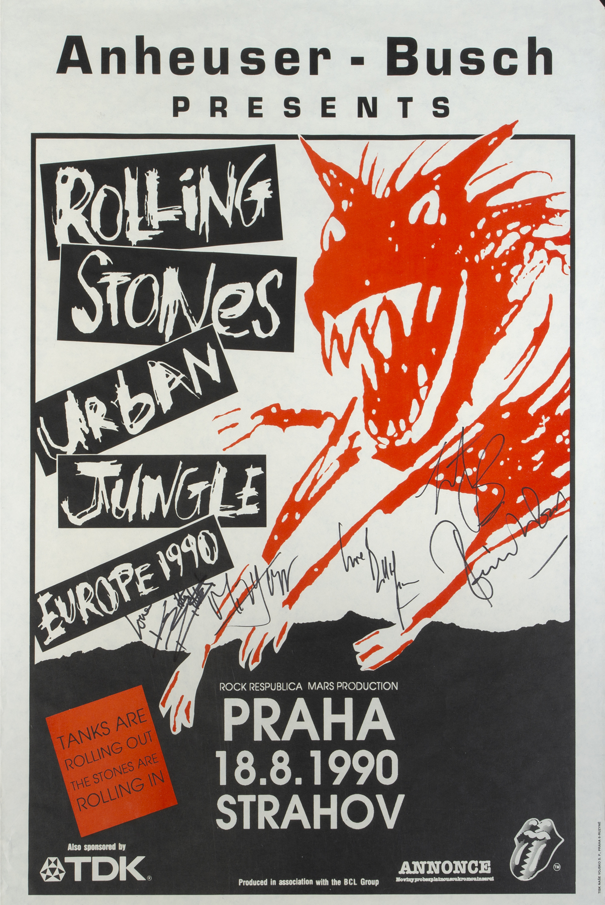 THE ROLLING STONES SIGNED 1990 CZECH CONCERT POSTER