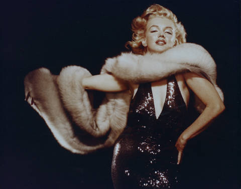 MARILYN MONROE WITH BLACK SEQUINED DRESS AND FUR