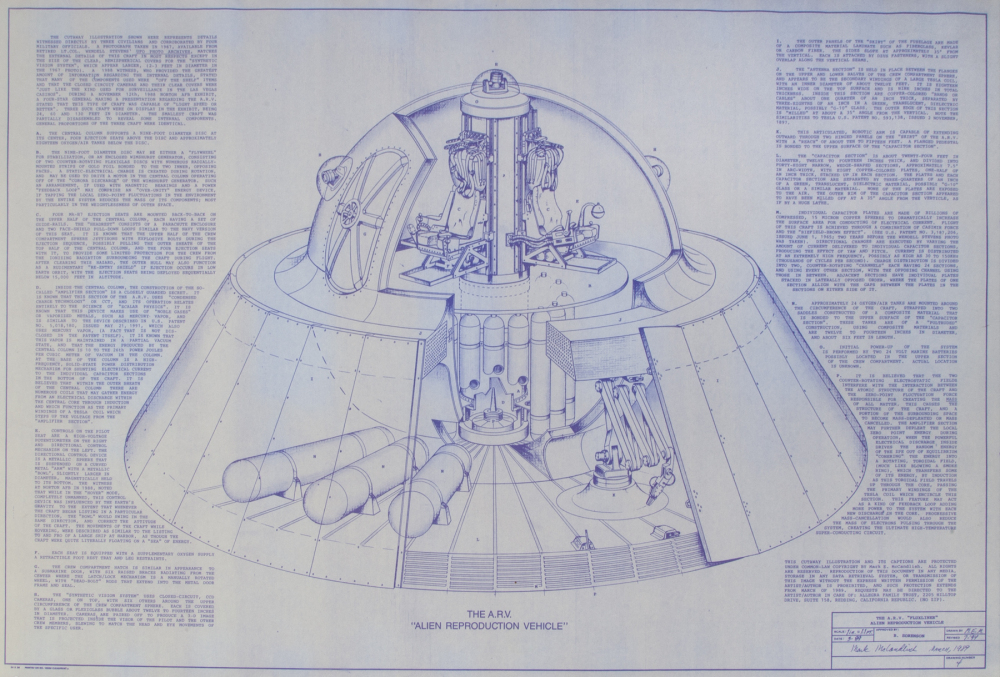 BLUEPRINT OF A CONTRAPTION CALLED 'THE A.R.V. ALIEN REPRODUCTION VEHICLE'