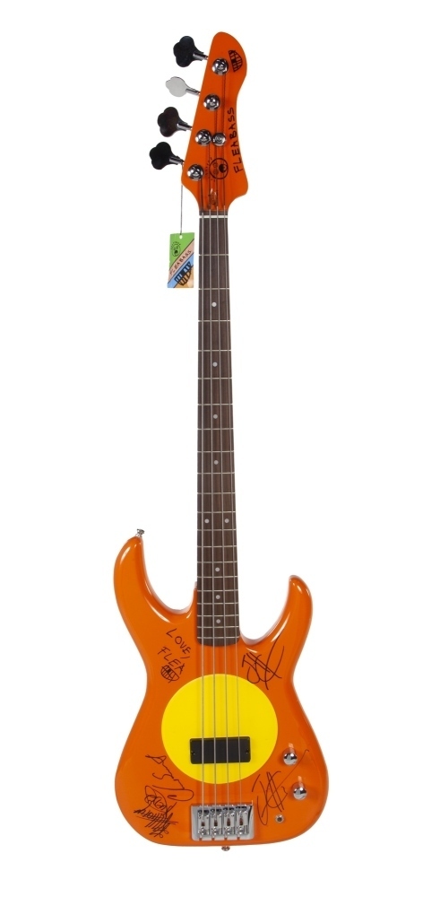 RED HOT CHILI PEPPERS: BAND-SIGNED FLEABASS MODEL 32 BASS GUITAR