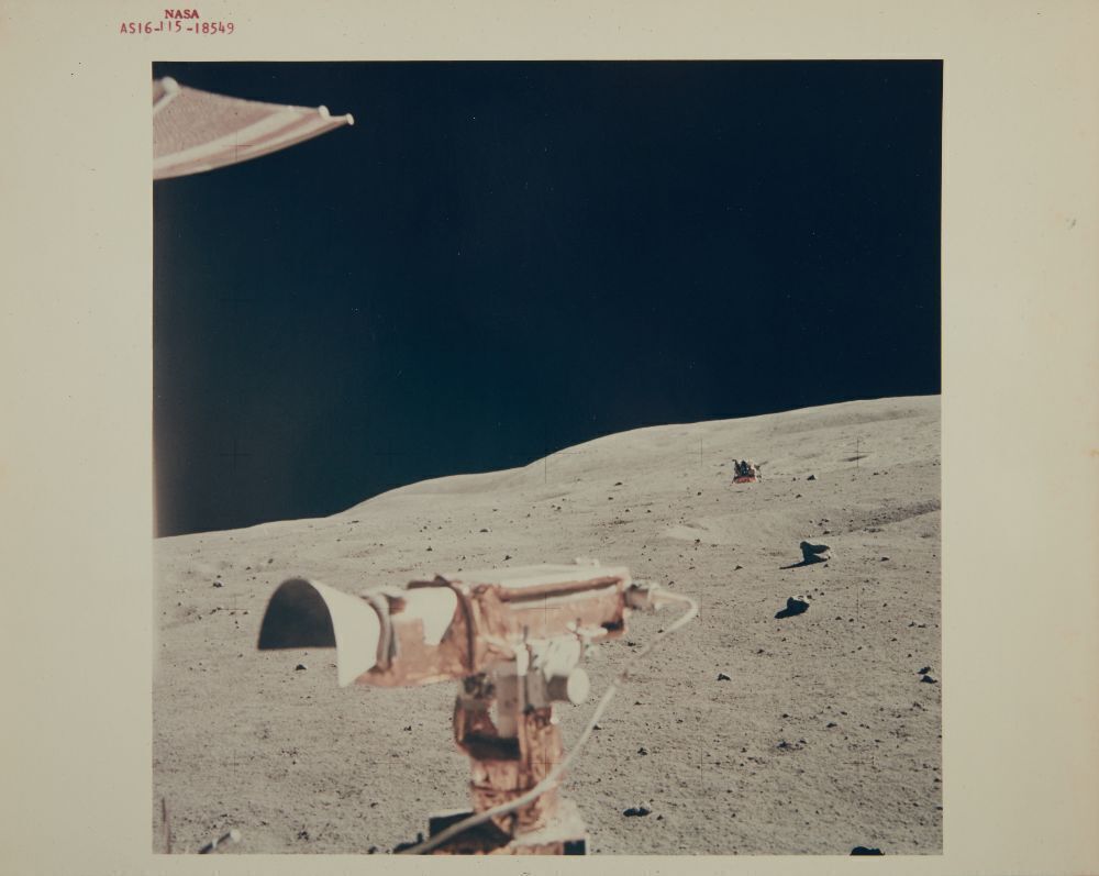 Lunar View Module APOLLO XVI: LUNAR ROVER VIEW OF THE LUNAR MODULE ON THE MOON PHOTOGRAPH