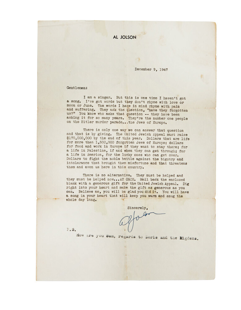 AL JOLSON: SIGNED LETTER