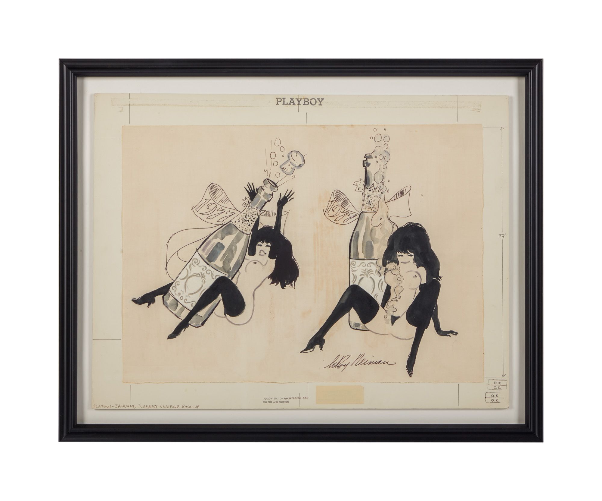 Playboy | LeRoy Neiman Femlin With Champagne Celebrating 1977 Drawing
