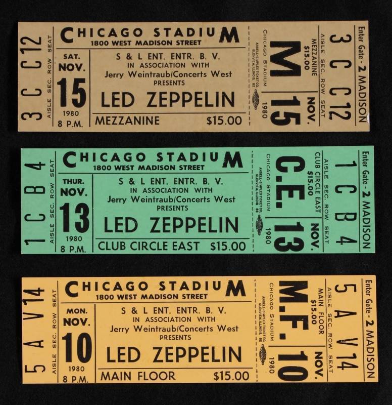 LED ZEPPELIN 1980 UNUSED CONCERT TICKETS