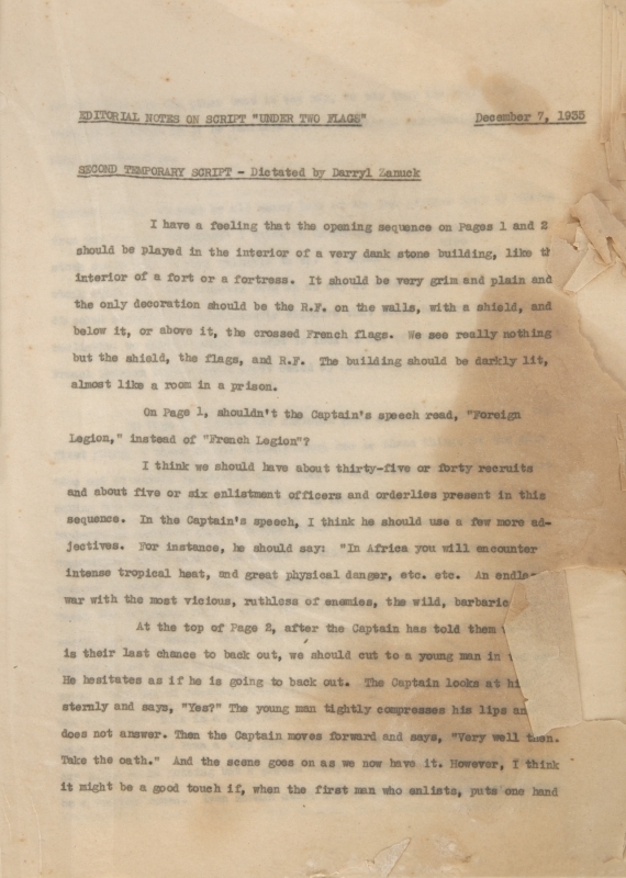 1930s FILM SCRIPTS AND PRODUCTION MATERIALS