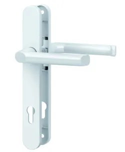 Schmalrahmen-Drücker-Garnitur rund Alu Weiß PZ 92/8 mm 4026434098082