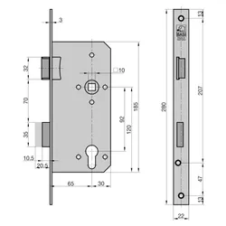 Einsteck-Haustürschloss ES 979 PZW Stulp 22 mm käntig DIN Links 4026434070330