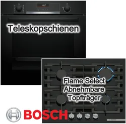 BOSCH Backofen-Set Einbaubackofen und Gaskochfeld Hydrolyse 3D-Heißluft SoftClose 4262429948264