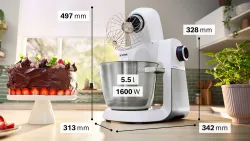 BOSCH Küchenmaschine Serie 6 MUMS6EW24D Weiß mit Durchlaufschnitzler 9371 2602