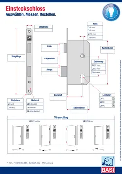Einsteck-Haustürschloss ES 979 PZW Stulp 22 mm käntig DIN Rechts 27704 5438