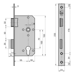 BASI Einsteckschloss Zimmertürschloss PZ 72/8 mm 4026434070255