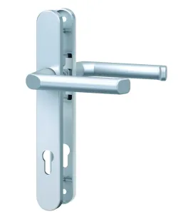 Schmalrahmen-Drücker-Garnitur rund Alu Edelstahlfarben PZ 92/8 mm 4026434113266