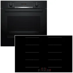 BOSCH Backofen-Set Induktionskochfeld Schwarz Hydrolyse Pizzafunktion Flexzonen 1-fach Teilauszug EcoClean Direct 4262429949230