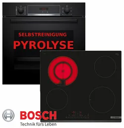 BOSCH Elektro-Herd-Set Pyrolyse Herdset Autark Backofen Serie 6 Schwarz 0654170032417