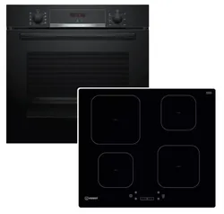 BOSCH Backofen-Set EcoClean Teleskopauszug + Indesit Induktionskochfeld Booster 4262429944693