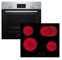 BOSCH Backofen-Set 3D-Heißluft Pizzafunktion + PKM Glaskeramikkochfeld rahmenlos KF4-2KBG autark 4262429944563