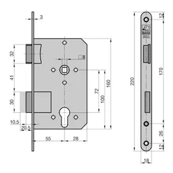Einsteck-Zimmertürschloss ES 929 Lochung PZW Stulp abgerundet DIN Rechts 4026434007466